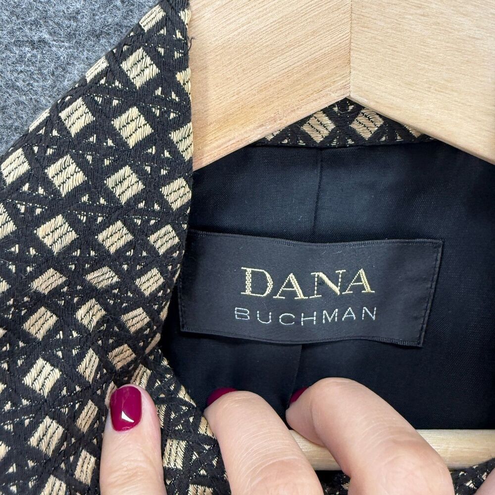 Dana Buchman Jacket Women 6 Black Geometric Collared Long Sleeve Linen Casual - Picture 3 of 8